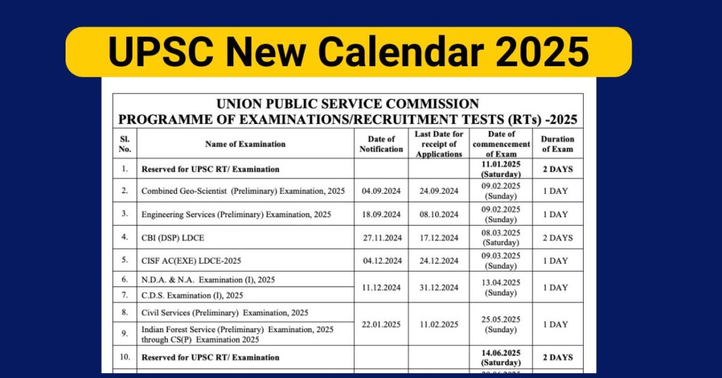 UPSC New Calendar 2025