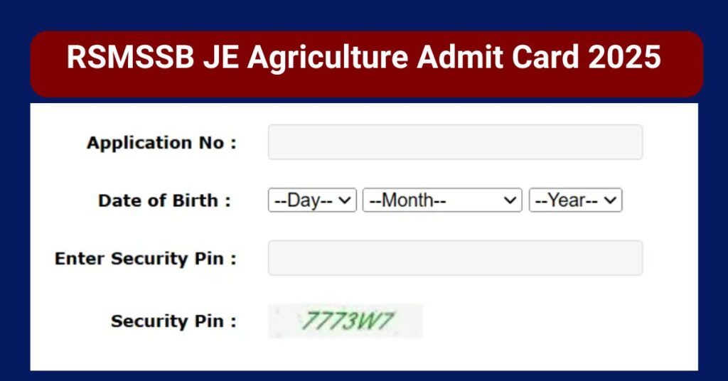 RSMSSB JE Agriculture Admit Card 2025