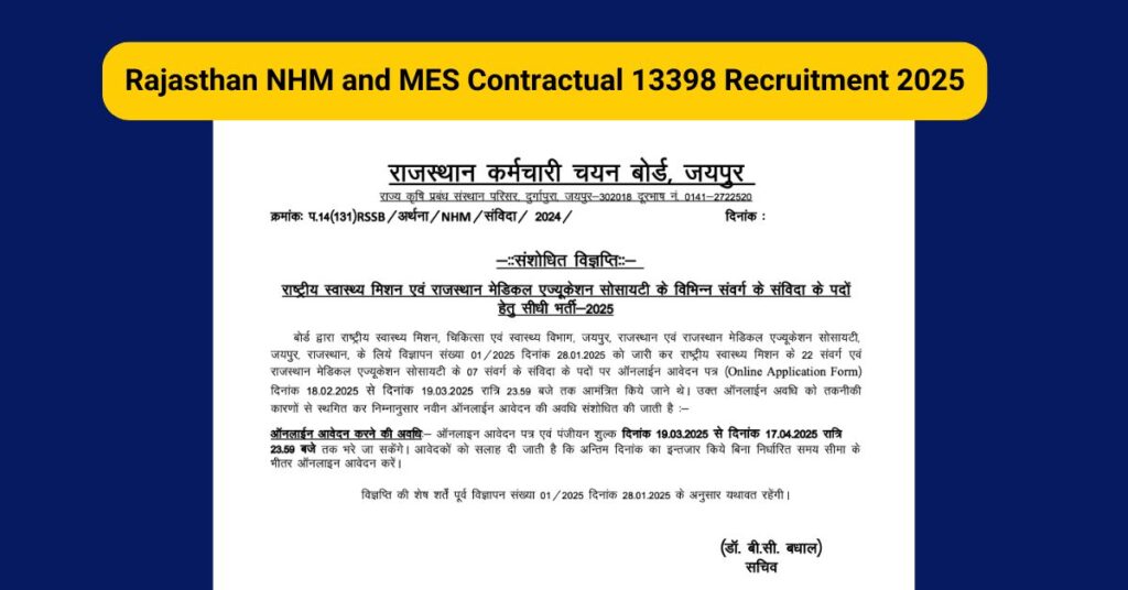 Rajasthan NHM and MES Contractual 13398 Recruitment 2025