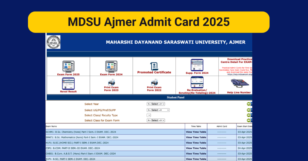 MDSU Ajmer Admit Card 2025