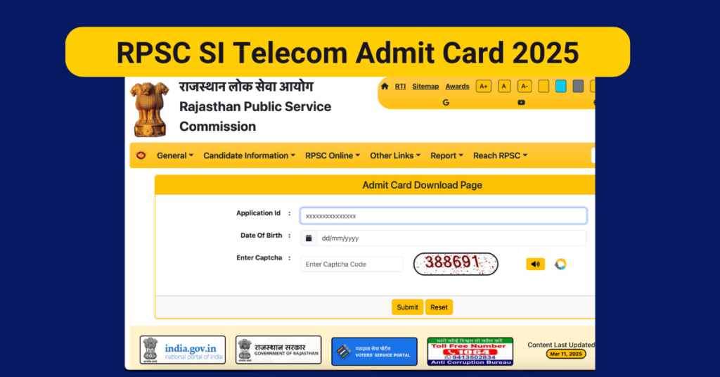 RPSC SI Telecom Admit Card 2025