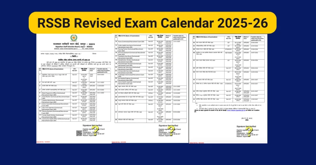 RSSB Revised Exam Calendar 2025-26